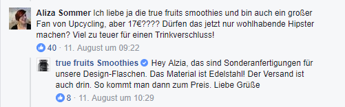 Facebook Kommentar von true fruits