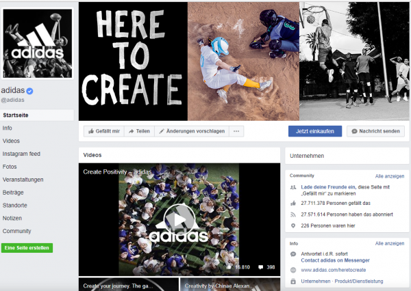 Facebook Seite von Adidas