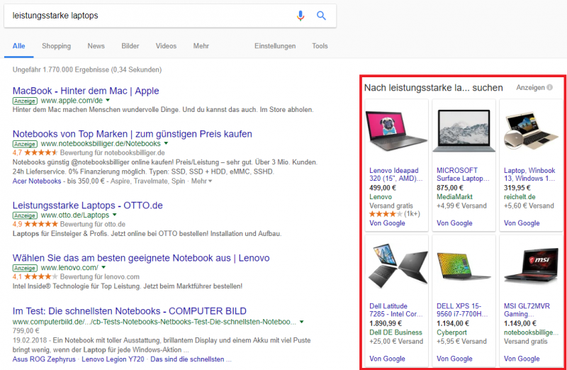 Product Listing Ads bei Google Shopping