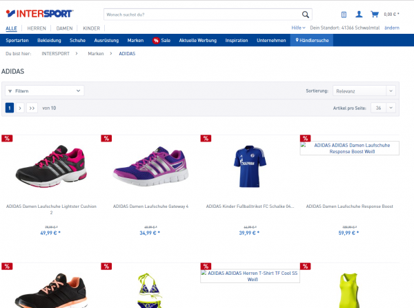 Intersport Seite von Adidas