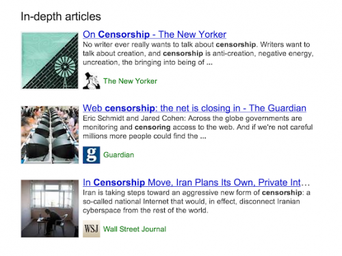 Example of the old in-depth articles SERP feature
