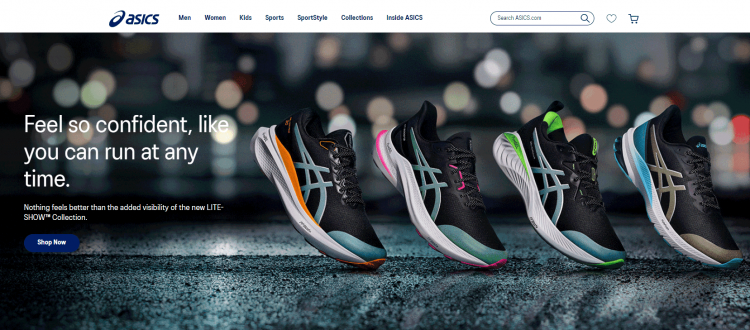 Hero shot example on Asics' website